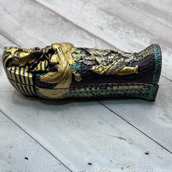 Egyptian Sarcophagus King Tut Coffin Trinket Box - Gold Pharaoh Statue Decor - Picture 5 of 8
